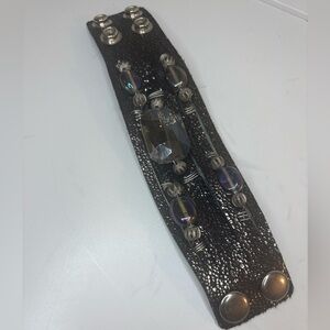 Black Beaded Cuff Snap Bracelet with Silver & Gray  Accents